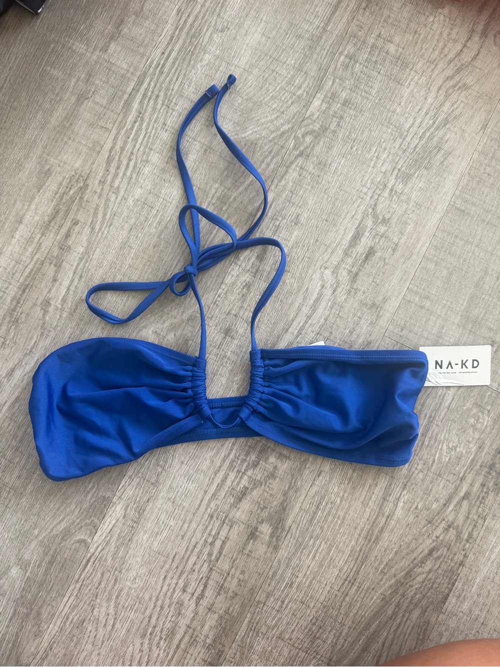 NA-KD Royal Blue Bandeau Bikini Top with Halter Tie